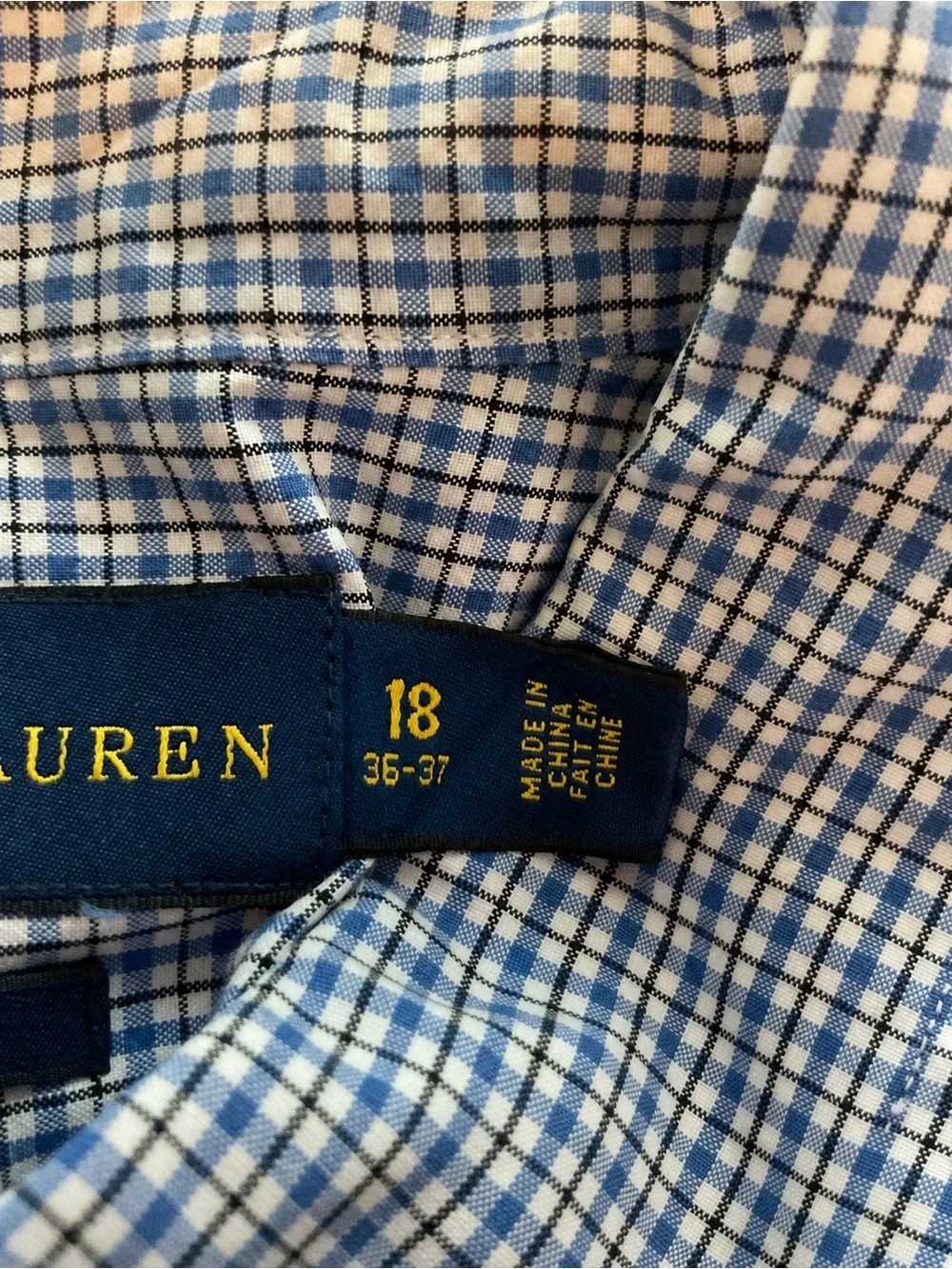 Ralph Lauren Classic Fit Blue Check Button Down Shirt 18 36/37 Cotton